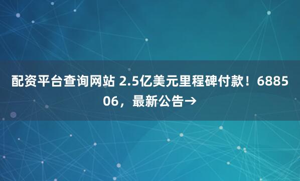 配资平台查询网站 2.5亿美元里程碑付款！688506，最新公告→